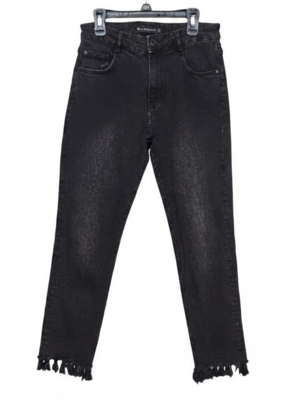 Zara Trafaluc Black High-Waist Skinny Jeans Tassel Fringe Hem Womens Size 2